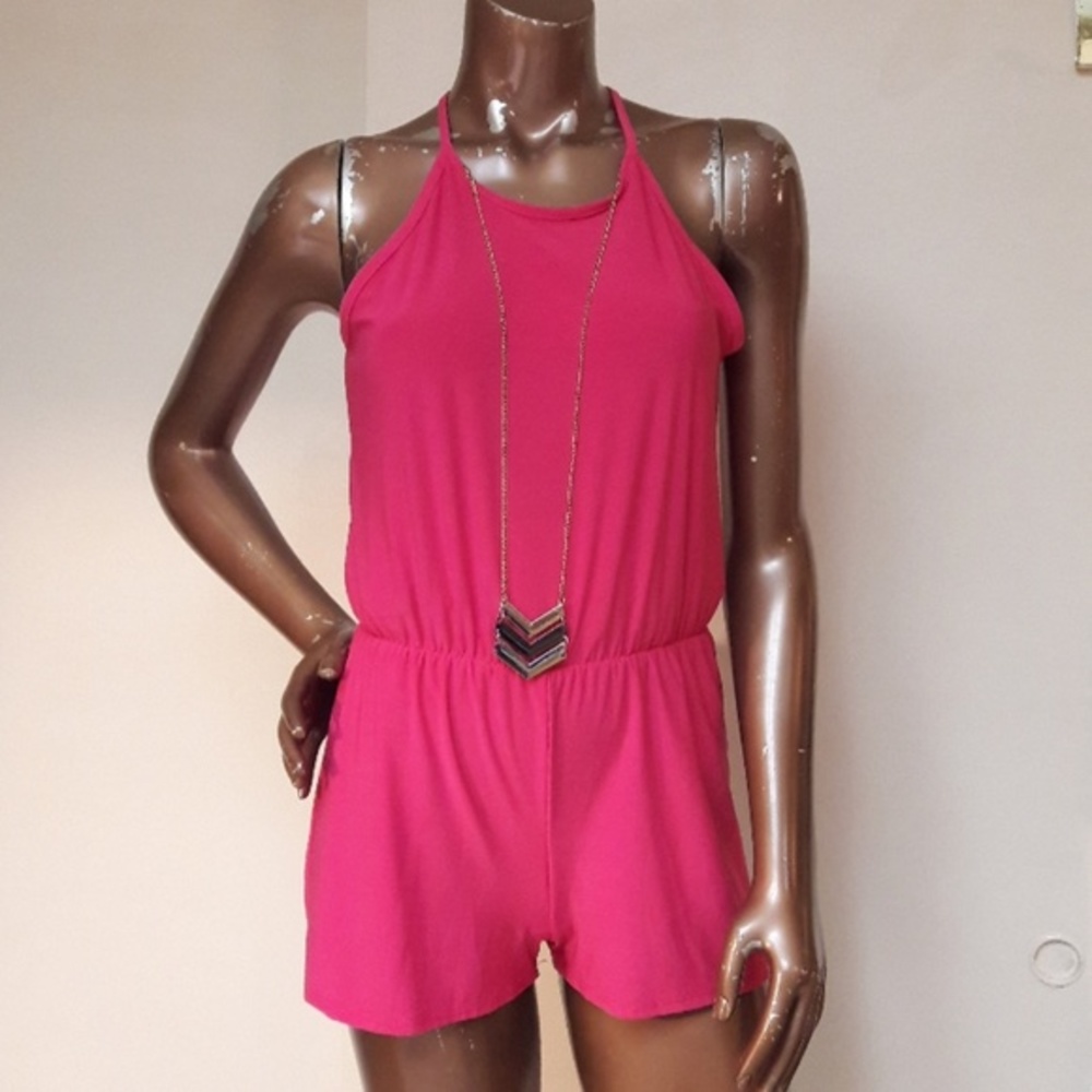 NWOT Barbiecore Pinc Premium Hot Pink Halter Romper